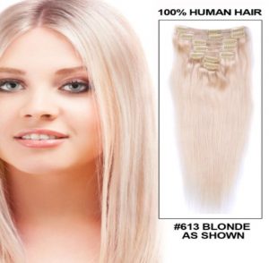 Extensii clip on Veritable cu 12 piese, lungime 65 cm , culoare blond platinat